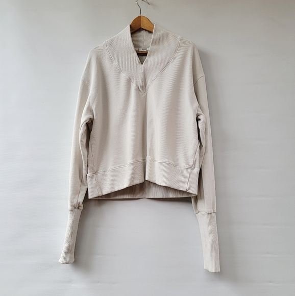 Agolde Klara V Neck Off White Ribbed Sweatshirt Size Large Modern Minimalist - Picture 1 of 16
